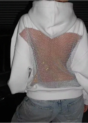 Sweat à capuche blanc M avec dos en résille argentée – Neuf avec étiquette, marque: boutiques indépendantes, état: Neuf avec étiquette, taille: S / 36 / 8, 37,00 €, 39,55 € Protection acheteurs incluse