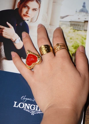 Chunky Red Heart Gold Ring, condition: Very good, size: Adjustable, £5.00, £5.95 includes Buyer Protection