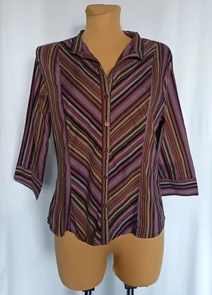 Chemise à rayures colorées façon chevron manches ¾ Taille 38 - H99, marque: Inconnu, état: Très bon état, taille: M / 38 / 10, 5,00 €, 5,95 € Protection acheteurs (Pro) incluse