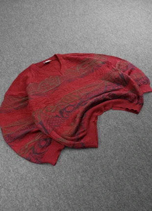 Pull Ethnic à Col V Vintage 80s en Maille Bordeau / Multicolore à Motifs Reliefs Crazy (L), marque: Vintage Dressing, état: Bon état, taille: L, 21,00 €, 22,75 € Protection acheteurs (Pro) incluse