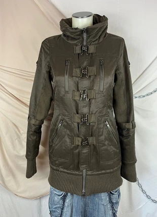 Khaki deconstructed coat with straps, elastic band, double zippers, and a removable hood, marque: Vintage, état: Très bon état, taille: S / 36 / 8, 72,00 €, 76,30 € Protection acheteurs (Pro) incluse