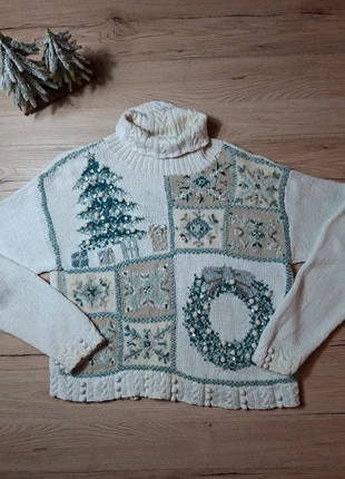 Pull Noël Marisa Christina M brodé main perles sequins maille épaisse winter knit vintage #noel64, marque: Vintage Dressing, état: Très bon état, taille: M / 38 / 10, 25,00 €, 26,95 € Protection acheteurs incluse