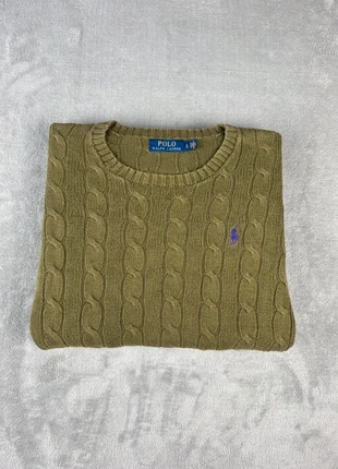 Torsadé Polo Ralph Lauren col ronc | Taille L | Kaki logo violet, merk: Ralph Lauren, staat: Heel goed, maat: L, € 49,90, € 53,10 inclusief Kopersbescherming