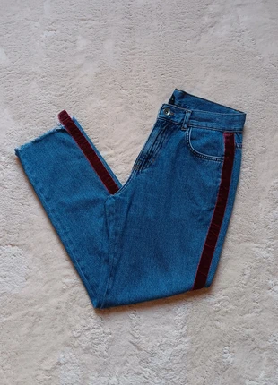 pantalon jean's confortable Calzedonia taille haute S bleu bande velours bordeaux jegging oldmoney, brand: Calzedonia, condition: Very good, size: S / 36 / 8, €8.00, €9.10 includes Buyer Protection