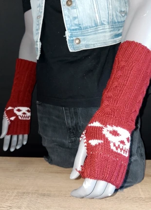 Mitaines rouges Skull – Tricot chaud & style goth/punk, marque: Punk, état: Neuf avec étiquette, taille: Taille unique, 7,99 €, 9,09 € Protection acheteurs incluse