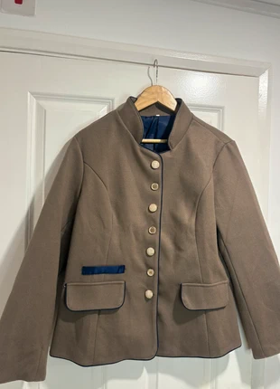 Elegant Military style wool blend jacket with gold Buttons and navy trim size L work office formal 🤎, condition: Very good, size: M / UK 12-14, £16.00, £17.50 includes Buyer Protection