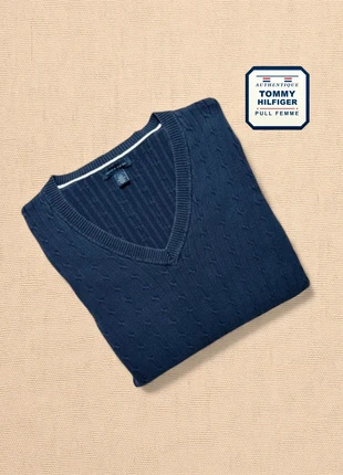 Pull Tommy Hilfiger® Authentique femme col V violet torsadé taille L Correct THF-1032, marca: Tommy Hilfiger, estado: Satisfatório, tamanho: L / 40 / 12, €7.00, €8.05 inclui Proteção do Comprador Pro