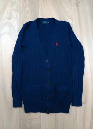 Gilet Ralph Lauren bleu marine en maille torsadée, style préppy et élégance intemporelle, brand: Ralph Lauren, condizioni: Ottime, taglia: XS / IT 38 / EU 34, €35.00, €37.45 include la Protezione acquisti