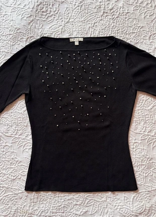 Haut noir à perles – Manches longues - Maison 123 (Taille 38/M), marke: Maison 123, zustand: Sehr gut, größe: M / 38 / 10, 15,00 €, 16,45 € inklusive Vinted-Käuferschutz