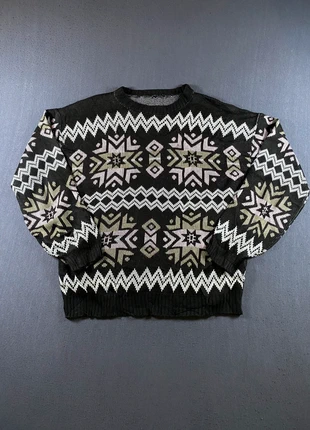 Pull Hiver Papi Vintage Motif Géométrique Ethnique Fair Isle Noir Kaki Rose T.M Oversize, marca: Vintage Dressing, estado: Muito bom, tamanho: M, €55.00, €58.45 inclui Proteção do Comprador