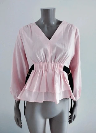 👚 Blouse Only Fashion M – rose poudré à volants, ceinture contrastée noire, neuve avec étiquette, marca: Only Fashion, estado: Novo com etiquetas, tamanho: M / 38 / 10, €7.30, €8.37 inclui Proteção do Comprador