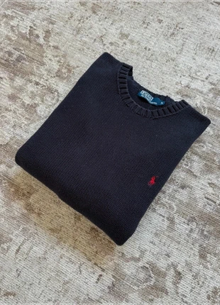 Pull Ralph Lauren bleu marine logo brodé rouge col rond taille M homme, brand: Ralph Lauren, condizioni: Ottime, taglia: M, €39.00, €41.65 include la Protezione acquisti