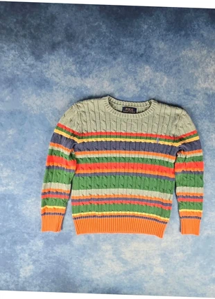 ralph lauren pull torsadé multicolore bleu orange vert coton col rond logo bleu clair femme S “425”, merk: Ralph Lauren, staat: Heel goed, maat: S / 36 / 8, € 41,00, € 43,75 inclusief Kopersbescherming Pro