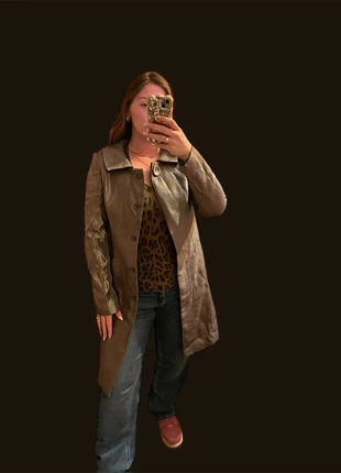 Metallic bronze longline trench coat statement vintage outerwear (UK 10–12), condition: Very good, size: S / UK 8-10, £30.00, £32.20 includes Buyer Protection