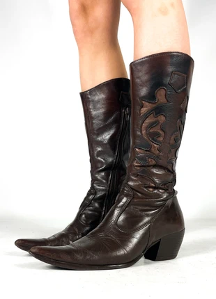 Braune Western-Style Echtleder Stiefel mit Spitzem Zeh - Größe 38, marque: Sonstiges, état: Très bon état, taille: 38, 60,00 €, 63,70 € Protection acheteurs incluse