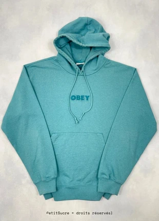 Pull Obey Bleu clair brodé coupe Large Hoodie Oversize Sweatshirt - Taille M #1558, brand: Obey, condition: Very good, size: M, €49.00, €52.15 includes Buyer Protection Pro