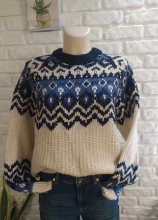 Maglione Caldo Fair Isle Blu Navy e Crema – Misto Lana, marke: Lana, zustand: Sehr gut, größe: XXL / 44 / 16, 15,00 €, 16,45 € inklusive Vinted-Käuferschutz