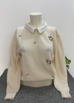 Maglione a maglia lana angora vintage Y2K coquette crema con colletto e fiori ricamati taglia M, brand: Vintage Dressing, condizioni: Ottime, taglia: M / IT 42 / EU 38, €20.00, €21.70 include la Protezione acquisti