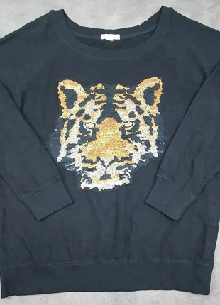 Tshirt manches longues noir _tête de tigre en sequins_ Marque Garage Taille L, brand: Garage, condition: Very good, size: L / 40 / 12, €15.00, €16.45 includes Buyer Protection Pro