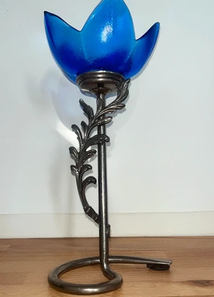 Bougeoir vintage en étain et verre bleu cobalt 27 cm très bon état, marque: Vintage, état: Très bon état, 18,00 €, 19,60 € Protection acheteurs incluse