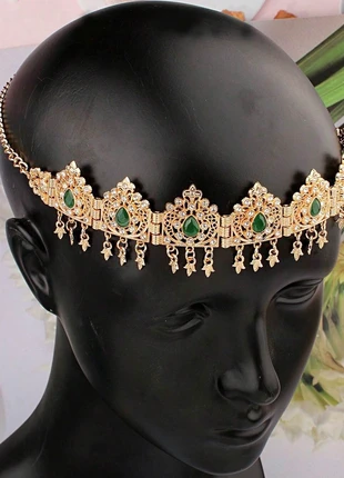 Bijoux de front doré / bijoux de tête strass vert, marque: Du rêve Au Mariage, état: Neuf sans étiquette, 15,00 €, 16,45 € Protection acheteurs incluse