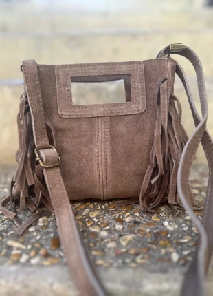 🟤 Mini Sac à Main en Daim Taupe à Franges - Bandoulière cuir - Made in Italy 🇮🇹, brand: The Genuine Leather, condition: Very good, €29.99, €32.19 includes Buyer Protection Pro