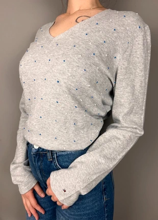 pull Tommy Hilfiger gris clair pois bleus col V - taille XL femme - coton pima LTH 541, marque: Tommy Hilfiger, état: Très bon état, taille: XL / 42 / 14, 20,00 €, 21,70 € Protection acheteurs (Pro) incluse