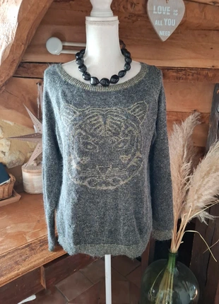 🐯 Pull Peace n’Love gris doré – Tigre & fil métallisé – Taille 38/40, marke: Peace n' Love, zustand: Sehr gut, größe: S / 36 / 8, 6,90 €, 7,95 € inklusive Vinted-Käuferschutz