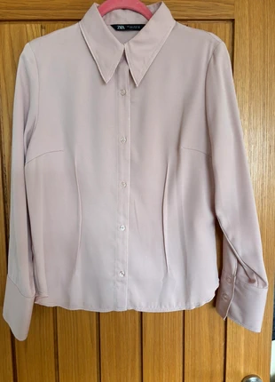 Zara pale pink button through shirt blouse pointed collar size L 12 VGC trend bloggers fave, brand: Zara, condition: Very good, size: L / UK 16-18, £8.00, £9.10 includes Buyer Protection