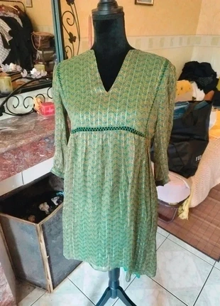 Robe vert doré motif chevron Willow Ba&sh XS/34 2019 collection vintage green dress, merk: Ba&sh, staat: Goed, maat: XS / 34 / 6, € 25,00, € 26,95 inclusief Kopersbescherming
