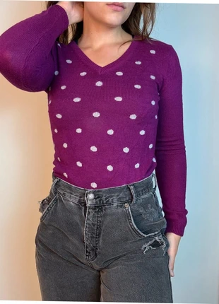 Pull à pois fuchsia / violet Tommy Hilfiger femme col V - taille XS, brand: Tommy Hilfiger, condition: Very good, size: XS / 34 / 6, €15.00, €16.45 includes Buyer Protection Pro