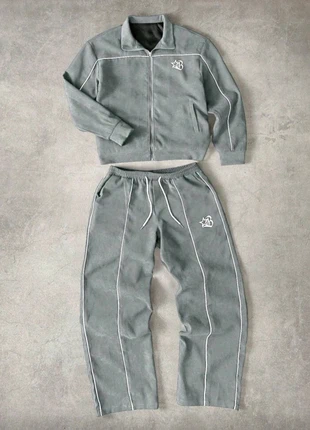 Ensemble survêtement Y2K gris vintage - Veste zippée + Pantalon col blanc - Style streetwear M, brand: y2k, condition: New without tags, size: M, €55.00, €58.45 includes Buyer Protection