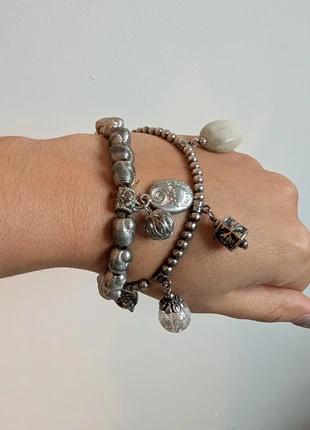 Set of 2 Silver Beaded Charm Bracelets – Vintage Boho Style, brand: Reclaimed Vintage, condition: Very good, £4.90, £5.85 includes Buyer Protection