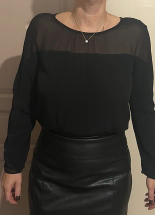 Blouse noire transparente Naf Naf T40 chic élégant manches longues, marca: Naf Naf, estado: Muito bom, tamanho: L / 40 / 12, €5.00, €5.95 inclui Proteção do Comprador