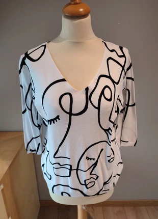Pull blanc avec dessins impressionnistes noirs, marque: Damod, état: Très bon état, taille: M / 38 / 10, 6,00 €, 7,00 € Protection acheteurs incluse