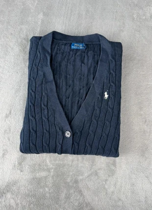 Cardigan Torsadé Polo Ralph Lauren col V | Taille S | Marine logo blanc, marca: Ralph Lauren, estado: Muito bom, tamanho: S / 36 / 8, €29.90, €32.10 inclui Proteção do Comprador