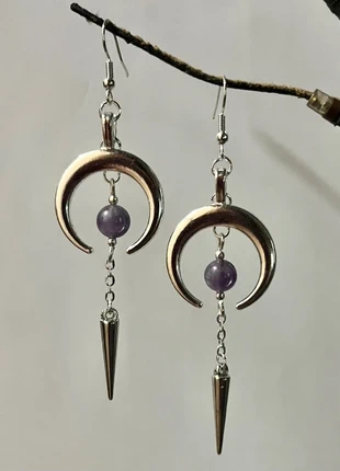 Silver Plate Purple Amethyst Horns Spike Horned Moon New Age Earrings, condition: New without tags, £2.80, £3.64 includes Buyer Protection