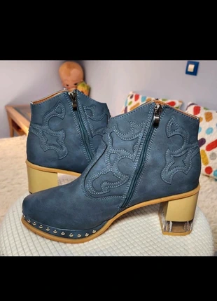 Botas tobilleras azul-beige tacón 7 cm, marque: YOLSSLOY 🌸, état: Neuf sans étiquette, taille: 39, 12,00 €, 13,30 € Protection acheteurs incluse