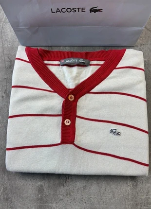 Pull col V lacoste unies blanc rouge logo brodé taille L femme / KZ099, brand: Lacoste, condition: Very good, size: L / 40 / 12, €29.90, €32.10 includes Buyer Protection