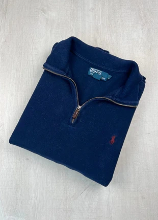 Pull half zip Ralph Lauren bleu marine coton logo rouge brodé L homme old money, marca: Ralph Lauren, estado: Muito bom, tamanho: L, €60.00, €63.70 inclui Proteção do Comprador Pro