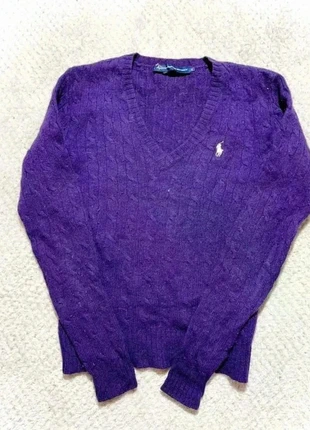 Pull à maille torsadé cableknit twisted col V violet purple Ralph Lauren, brand: Ralph Lauren, condition: Very good, size: S / 36 / 8, €32.00, €34.30 includes Buyer Protection