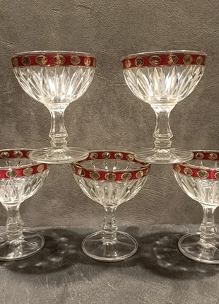 5 coupes à liqueur vintage verre taillé bord rouge et doré – 6 cm, marque: Vintage Chic, état: Bon état, 10,00 €, 11,20 € Protection acheteurs incluse