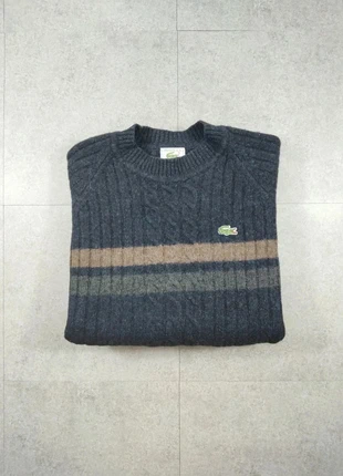 Pull bleu à rayures marron gris - Laine coton - Col rond - Taille L - 12, brand: Lacoste, condition: Very good, size: L, €45.00, €47.95 includes Buyer Protection
