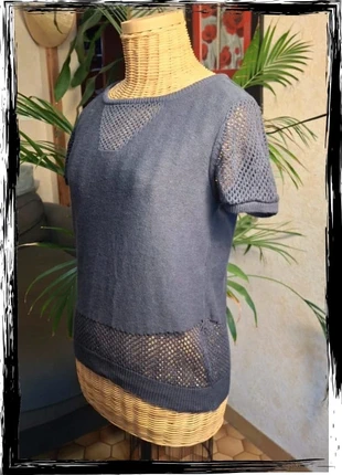 Pull ajouré bleu gris R867 en lin et coton – Taille M, brand: R867, condition: Very good, size: M / 38 / 10, €10.00, €11.20 includes Buyer Protection