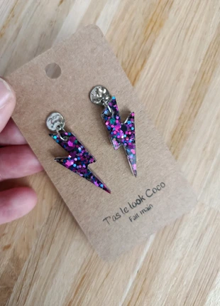 Boucles d'oreilles fait main paillettes violet noir petit éclair, marke: Fait Main, zustand: Neu, mit Etikett, 12,00 €, 13,30 € beinhaltet Vinted-Käuferschutz Pro