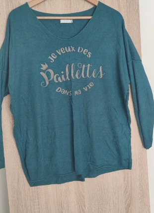 Pull humour citation fin bleu/vert paillettes, marke: Inconnu, zustand: Gut, größe: Einheitsgröße, 3,00 €, 3,85 € inklusive Vinted-Käuferschutz