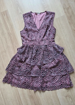 Roze zwart mouwloos luipaardjurk met laagjes, merk: Pigalle, staat: Heel goed, maat: S / 36 / 8, € 14,49, € 15,91 inclusief Kopersbescherming