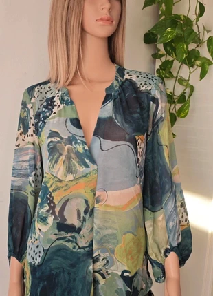 Blusa estampada boho chic de mujer • ligera y elegante • mangas abullonadas, merk: Esprit, staat: Heel goed, maat: S / 36 / 8, € 12,00, € 13,30 inclusief Kopersbescherming