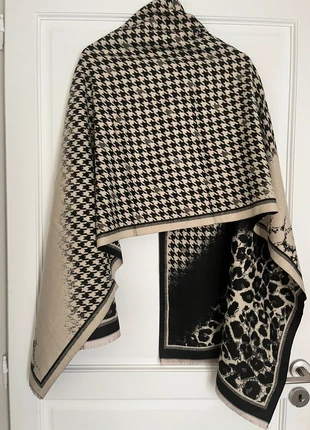🐆 Châle écharpe beige et noire à motifs léopard & pied de poule, brand: CALITA, condition: New without tags, €10.00, €11.20 includes Buyer Protection