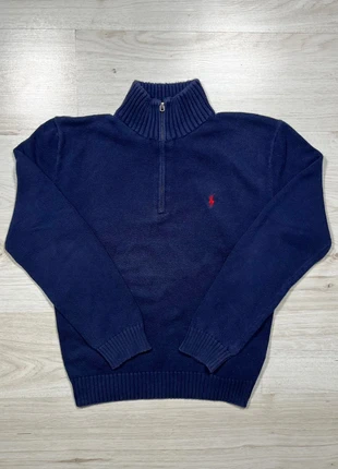 Half zip Ralph Lauren bleu marine logo brodé rouge / Pull 1/4 zip col montant 100% coton - M homme, marca: Ralph Lauren, estado: Muito bom, tamanho: M, €33.00, €35.35 inclui Proteção do Comprador